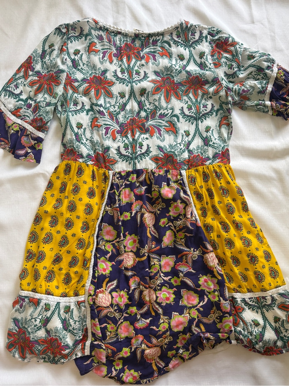 Anthropologie Lilka Patchwork Trapeze Dress Size Medium Boho Floral Rayon - Picture 10 of 10